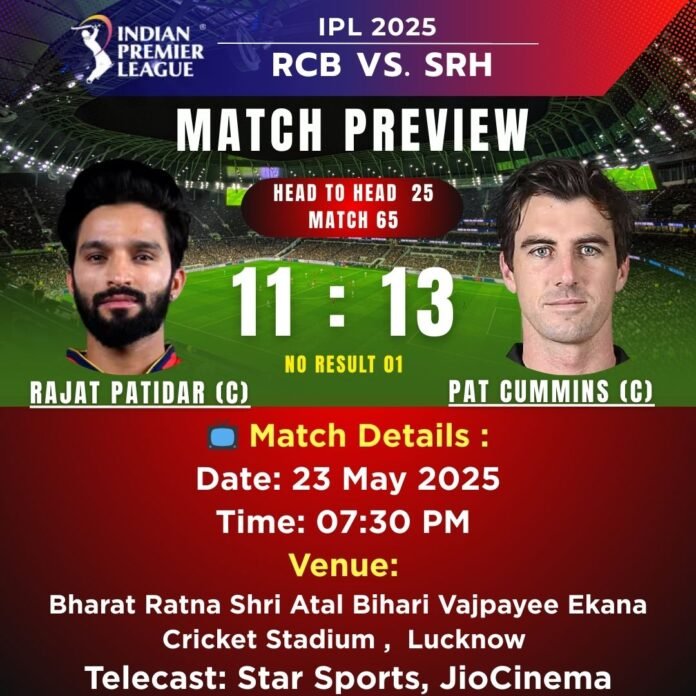RCB vs. SRH Match 65 IPL 2025 Match Preview